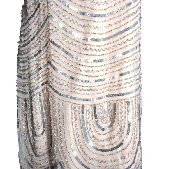 Parker Vintage Silk Beaded Sequin Shift Dress Small Fully Lined Nude Pink Gatsby - Picture 5 of 7